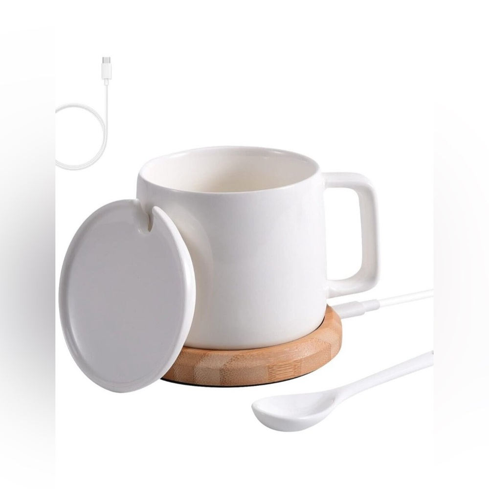 SUOYANA Coffee Warmer w/ Mug Set,Ceramic Cup w/ Lid & Spoon,NEW IN BOX! Unopened